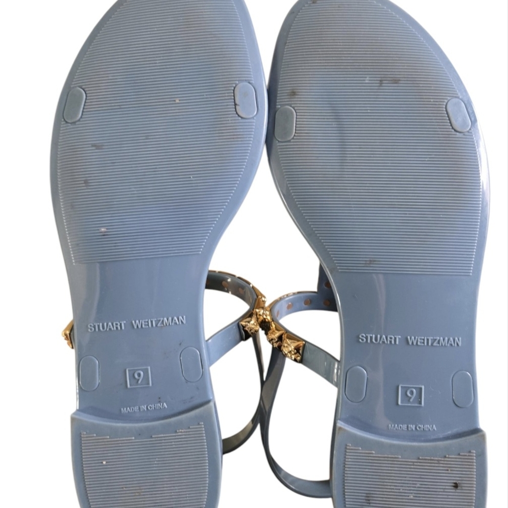 Stuart Weitzman Womens Jelly Studded Strap Open Toe Flats Sandals Blue Size 9 - Picture 3 of 5